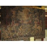 Tapestry of a medieval falconry hunting scene, 198cmx215cm