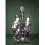 Novelty lamp of Laurel and Hardy figures next to a street lamp a/f modern dolls amongst it