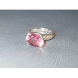 Pink kunzite and diamond 18ct ring, size N