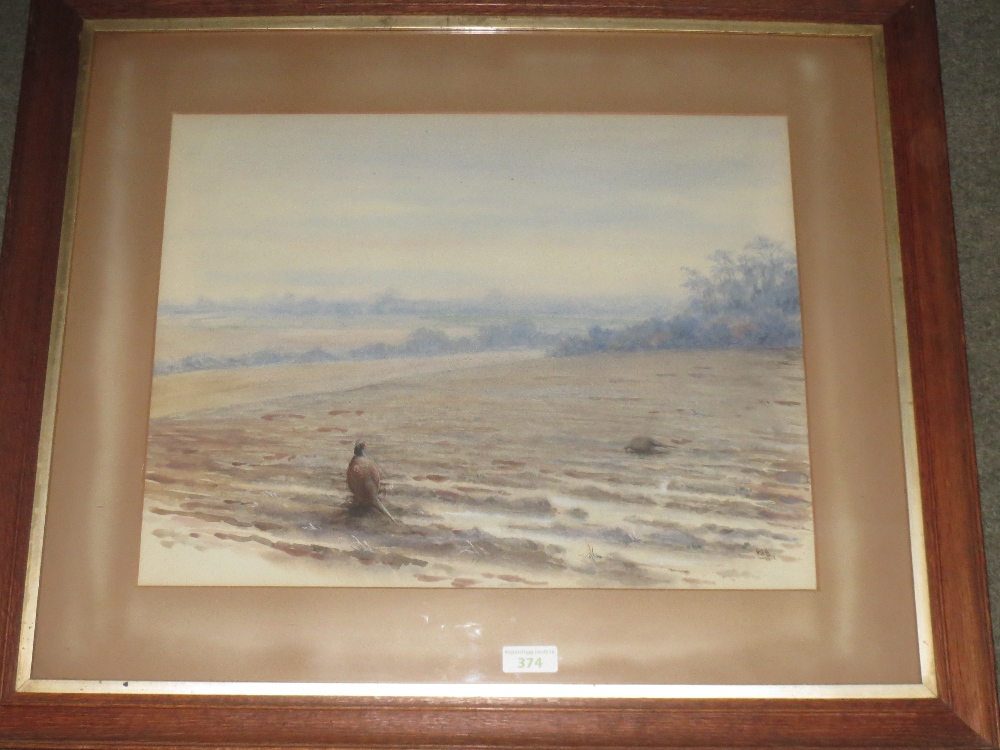 VINCENT BALFOUR BROWNE 1880-1963 watercolour "Pheasants feeding on the plough" S.W. initials lower