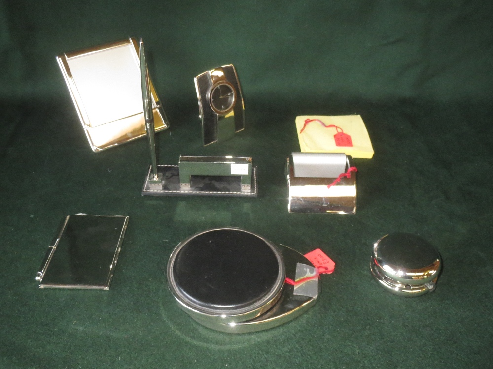 Assorted plated items to include desk set