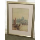 EDWIN HENRY EUGENE FLETCER 1857-1945  Watercolour "St Pauls from the Thames" S.L.R  50cm x 35cm