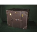 Modern dark brown leather Harrods trunk with leather carrying handles and brass stud work 50cm x