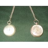 Hallmarked silver open face pocket watch with compass and collapsible beaker and silver chain and