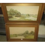 After G. Oyston, pair of colour prints "Landscapes with River" 29cm x 58cm F&G