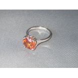 18ct white gold orange zircon ring, size M