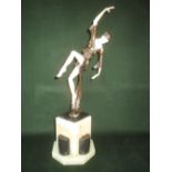 Art Deco style gilt metal and Ivorine figure of dancer on shaped onyx base 45cm x 12cm