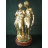 After Max Bourgeois - ormolu figure group of male and female in classical robes, signed, on wooden