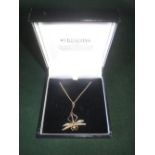 9ct gold dragonfly pendant set with real pearls with 9ct gold chain.  4g
