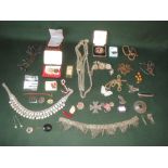 Quantity of mixed white metal costume jewellery, beads and buttons