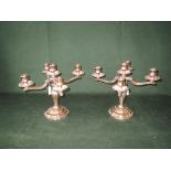 Pair of St Medard Paris five light candelabra with four scrolling branches. 10ins high
