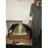 Large quantity of vintage ladies clothes, hats and lace fans etc