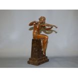 Bronze figure of a female violinist on marble base 20 cm H x 9 cm L