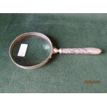 Edwardian silver handled magnifying glass, 23cm long