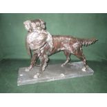 Bronze figure of a gun dog retrieving pheasant on marble base 43cm x 56cm