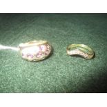 9ct gold ring set with Amethyst stones, size M and 9ct gold ring set with small encrusted diamonds