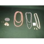 Pair 9ct gold drop earrings and mixed costume jewellery