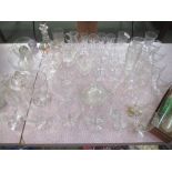 Assorted glass ware to include rummers, goblets, decanter, bowls etc