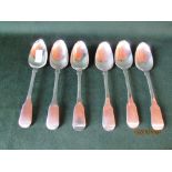 Set of 6 George III silver fiddle pattern dessert spoons, initialled by Thomas Wallis and Jonathon