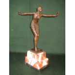 1930s style bronze of a female dancer on marble base, signed H Chipais, with bronze Garanti Paris