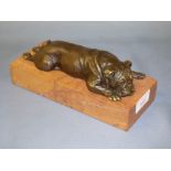 Bronze figure of a bull dog on marble base 8 cm H x 18 cm L
