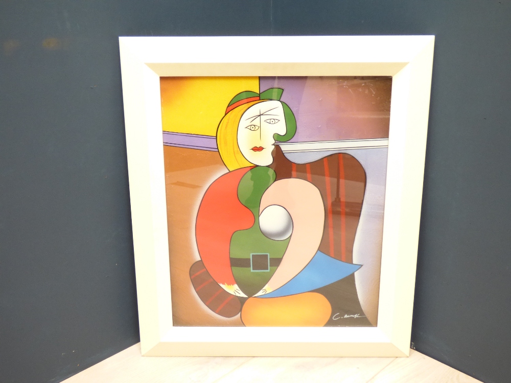 Homage to Pablo Picasso a studio framed image portrait of a female in abstract, signed, 59.