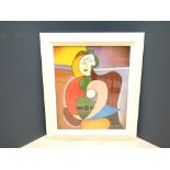 Homage to Pablo Picasso a studio framed image portrait of a female in abstract, signed, 59.