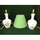 Herend Rothschild pattern table lamp and Herend fruit pattern table lamp with green shades