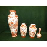 Large Japanese Kutani vase of typical palette, 45cmH; pair of smaller vases, 24cm, and a similar