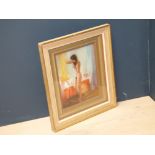 Studio framed impressionist oil painting portrait pose of a nude female, 23.5cm x18cm approx