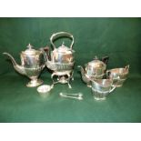 EPNS 5 piece tea/coffee service, and pair plated tongs