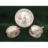 C19th Chinese famille rose dish painted with phoenix and peony, 19.7cm diam; together with a pair of