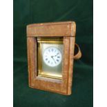 C19th gilt brass carriage clock with twin train movement striking on hour and half hour to gong,