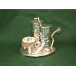 Silver plated novelty "hunting related" cruet set on stand