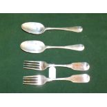 Pair Irish hallmarked silver fiddle pattern dinner forks by John Pittar, Dublin, 1806
