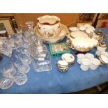 Assorted cut glass to include Royal Doulton, Stuart, a Moore Bros twin handled dish, richly