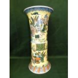 Chinese flared rim vase decorated with groups of figures on a yellow ground, 48cm high