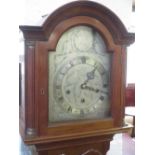 Early C20th mahogany grandmother clock, the silvered dial with three quarter striking movement 166