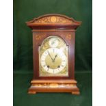 Edwardian walnut bracket clock with inlaid decoration and 8 day striking movement