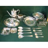 Pair silver plated salad servers and qty of mixed silver plated items