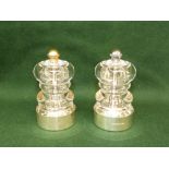 Pair of Peugeot hallmarked silver base salt and pepper grinders