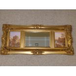 Gilt wall mirror with panel scenes 29 cm H x 93 cm L