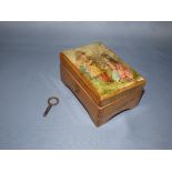 Miniature wooden music box, Musique A 3 Airs no 15449 made in France with key 6cm H x 11 cm L