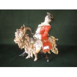 Ludwigsburg figure "Count Bruhl's Tailor riding a Goat" painted in colours wearing a tricorn hand