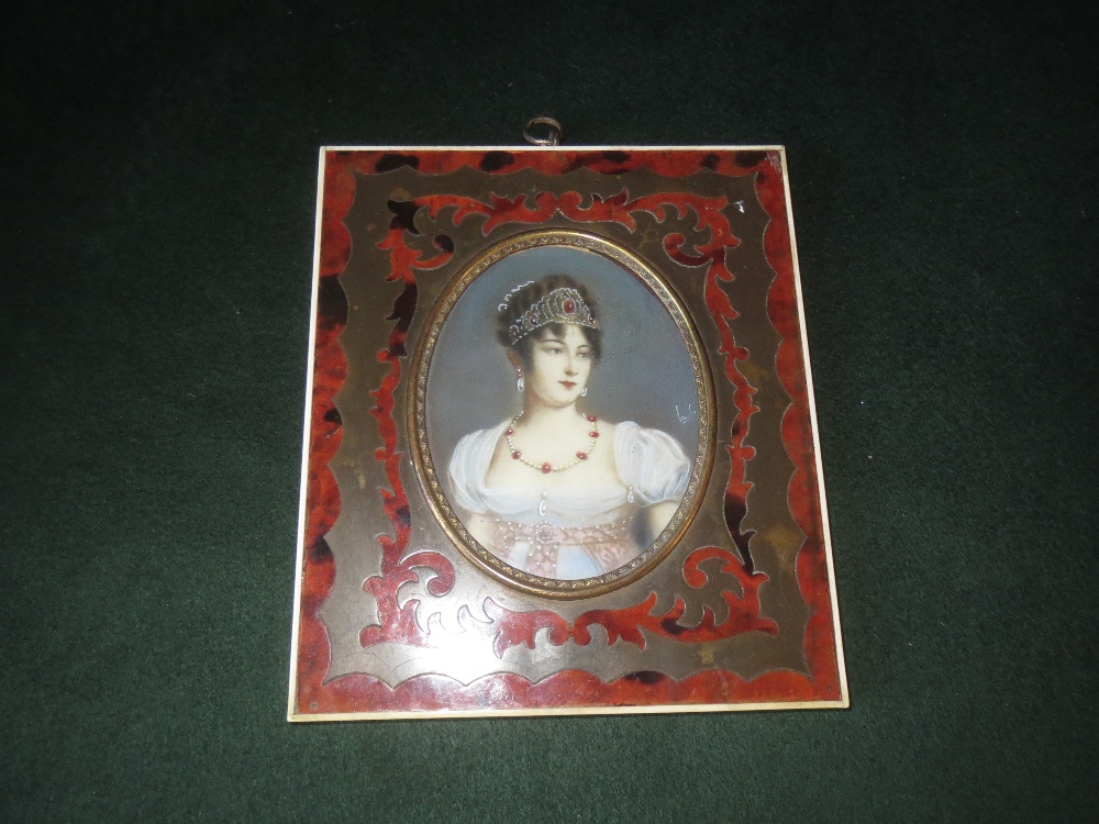 Late C19th portrait miniature of a lady in tortoiseshell frame