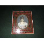 Late C19th portrait miniature of a lady in tortoiseshell frame
