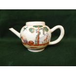 18th Century bullet shaped tea pot painted with birds in landscape - lacking cover