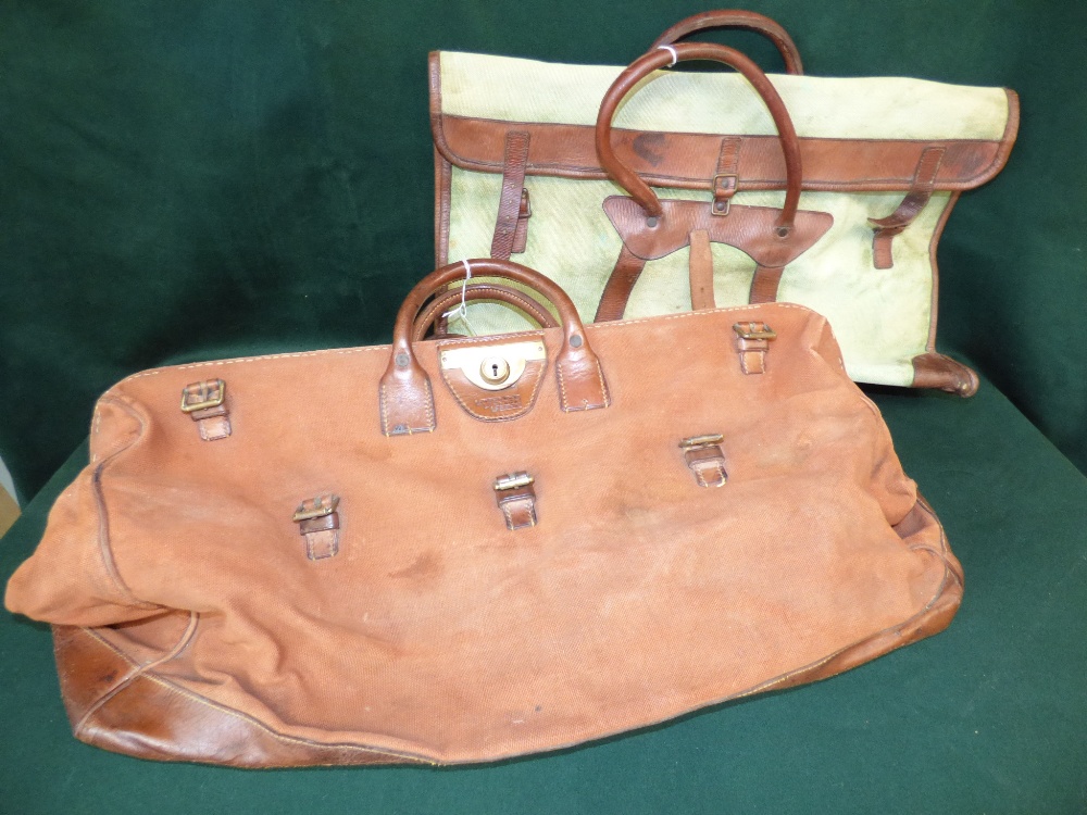 Large Brown Canvas Gladstone Bag by Lansdowne of London, & Green Canvas Bag