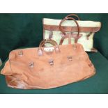 Large Brown Canvas Gladstone Bag by Lansdowne of London, & Green Canvas Bag