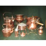 Copper watering can and coal scuttle and mixed copper items etc